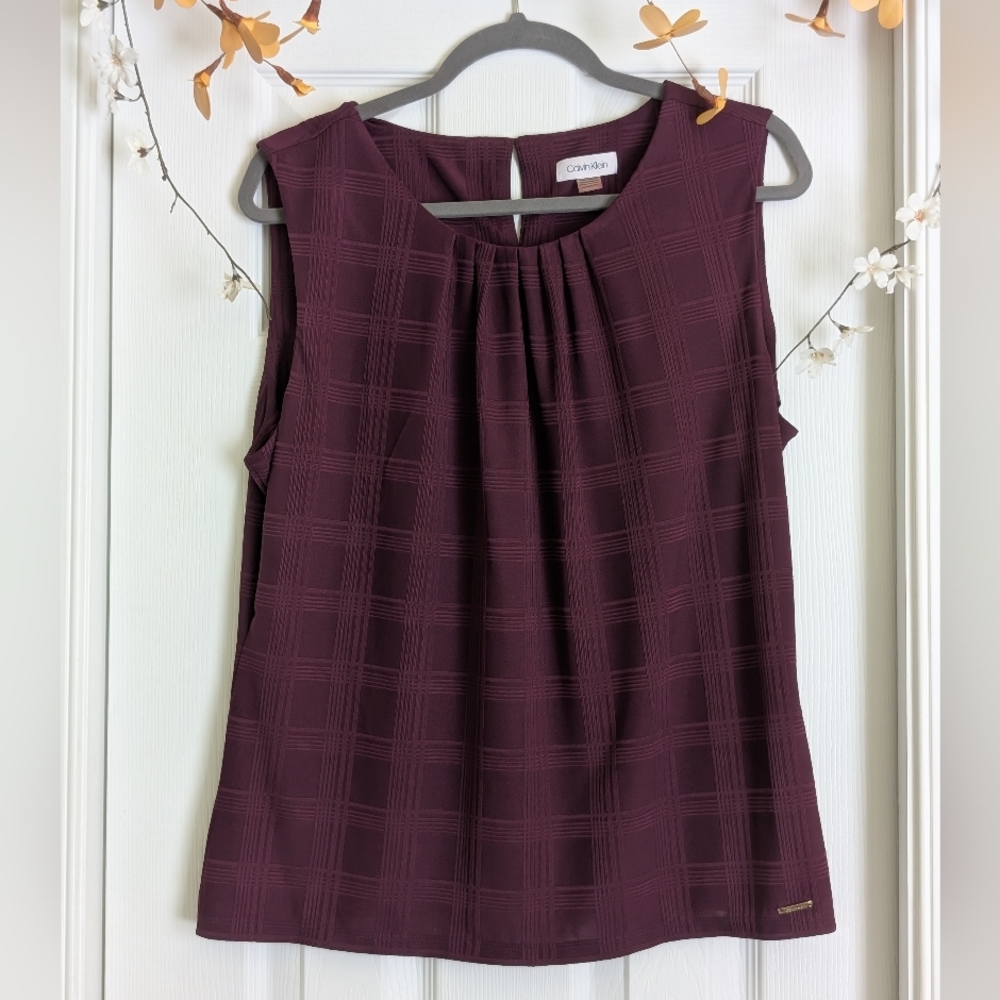 Calvin Klein Pleated Purple Sleeveless Blouse